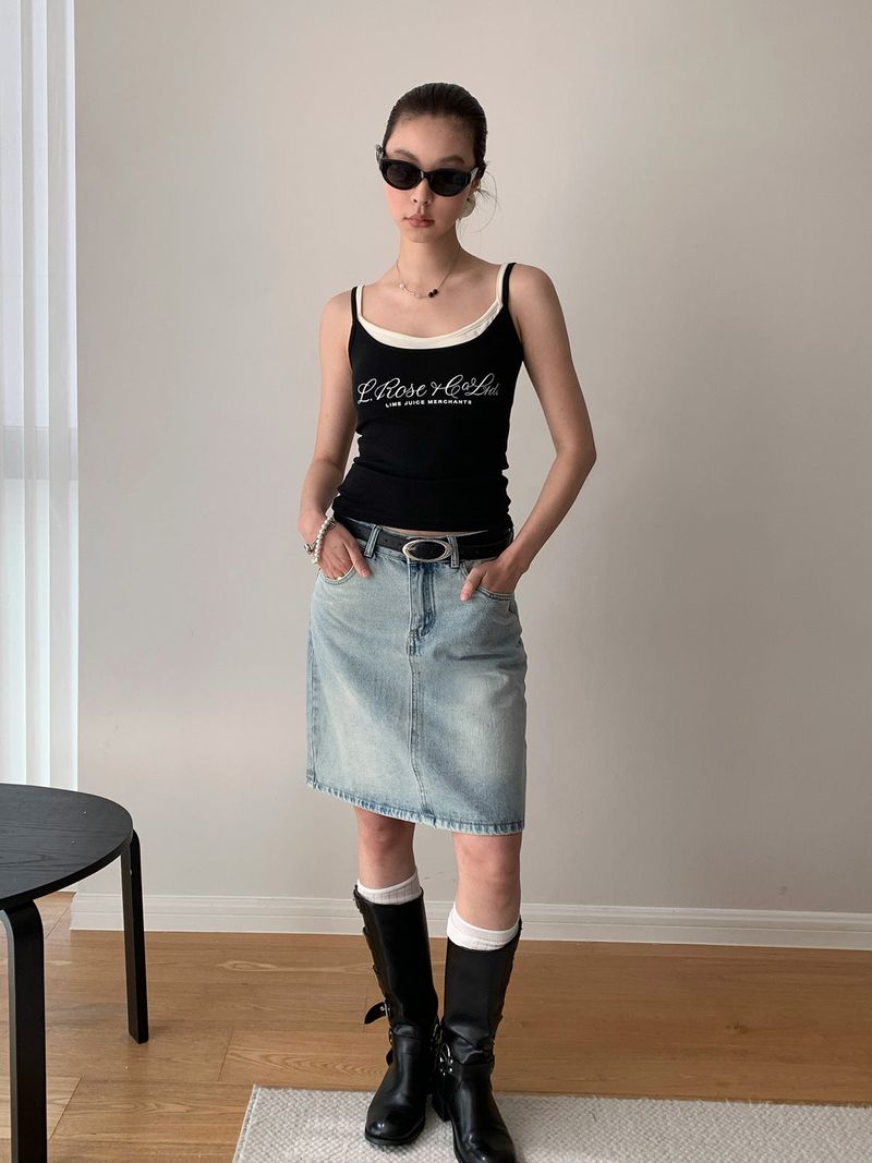multi-wash midi denim skirt