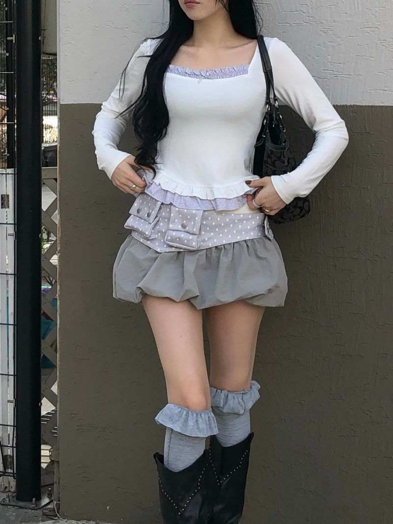Rive Dot Frill Square Top