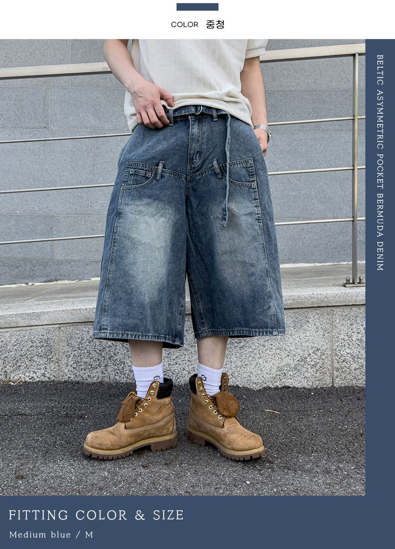 Beltic Asymmetric Pocket Bermuda Denim
