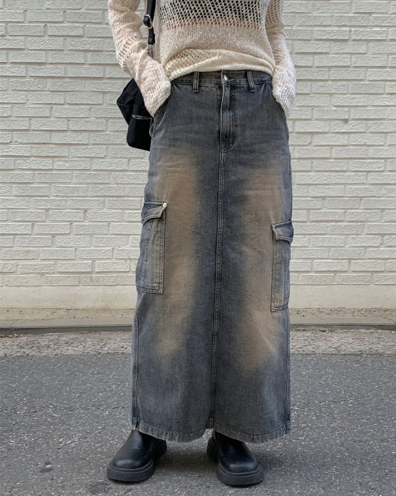 Work cargo denim skirt