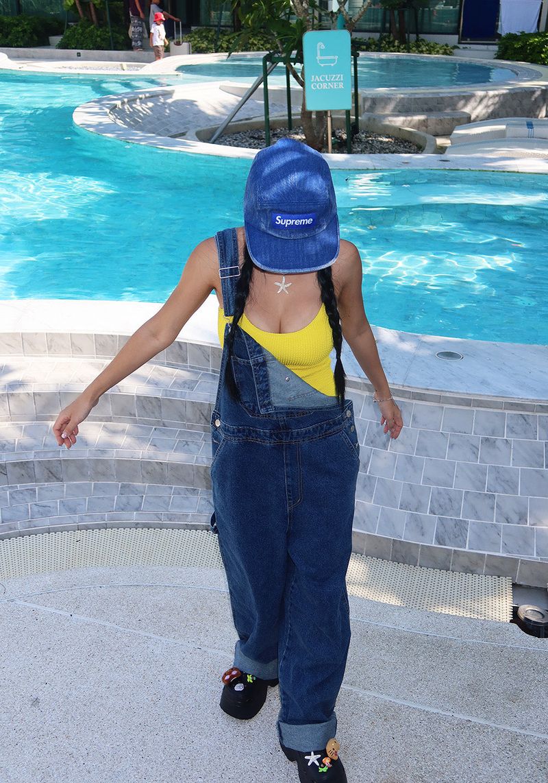 punted dark jeans overalls