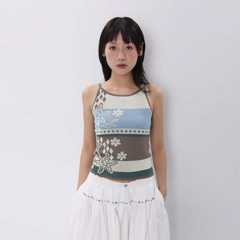 CONFUN 25SS original pattern jacquard knitted suspenders