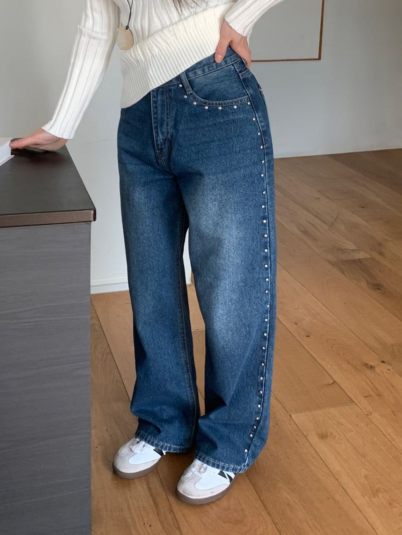 Sia Ball Stud Wide Denim Pants