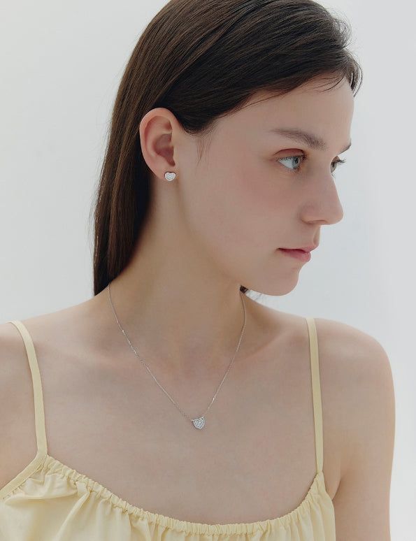 26SS★ Essence (W) Pudding Heart Pave Earrings