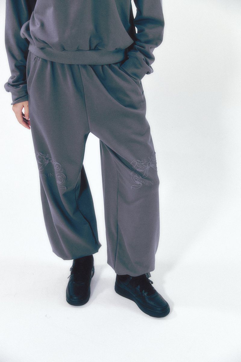 Knee Point Ribbon Jogger Pants Charcoal