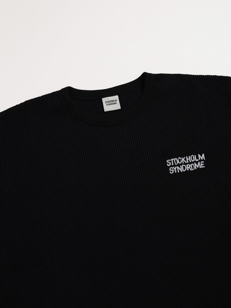 REAL LIFE WAFFLE LS TEE - BLACK