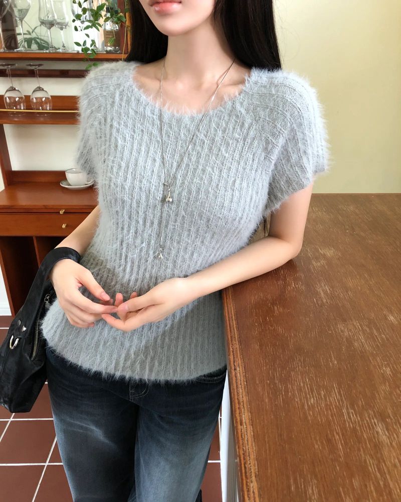 WONDER WONDER(ワンダーワンダー)の「Pue Mohair Cap-Sleeve Knit(Tops)」