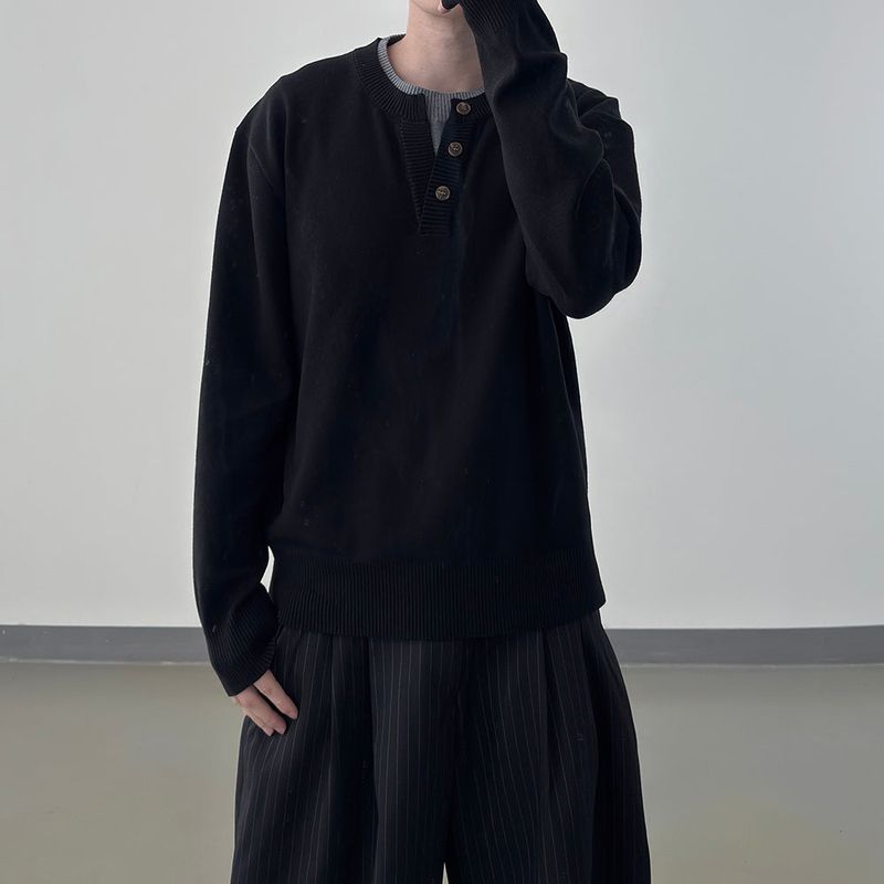 Riven Layered Henley-Neck Knit