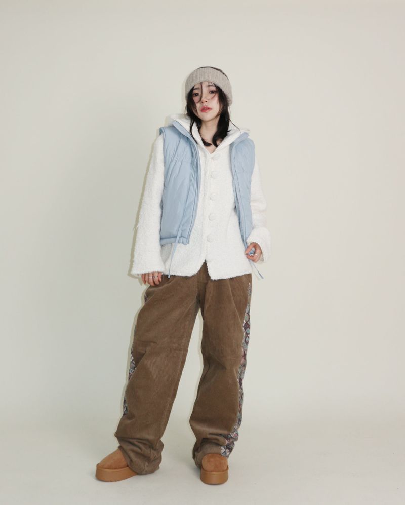 Teddy Ribbon Knot High Neck Cropped Padded Vest (6 ounces)