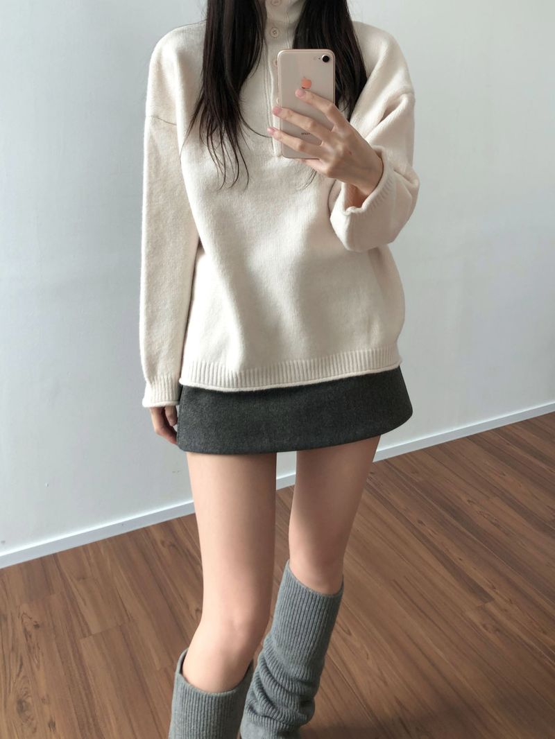 High-neck button knit (3 colors)