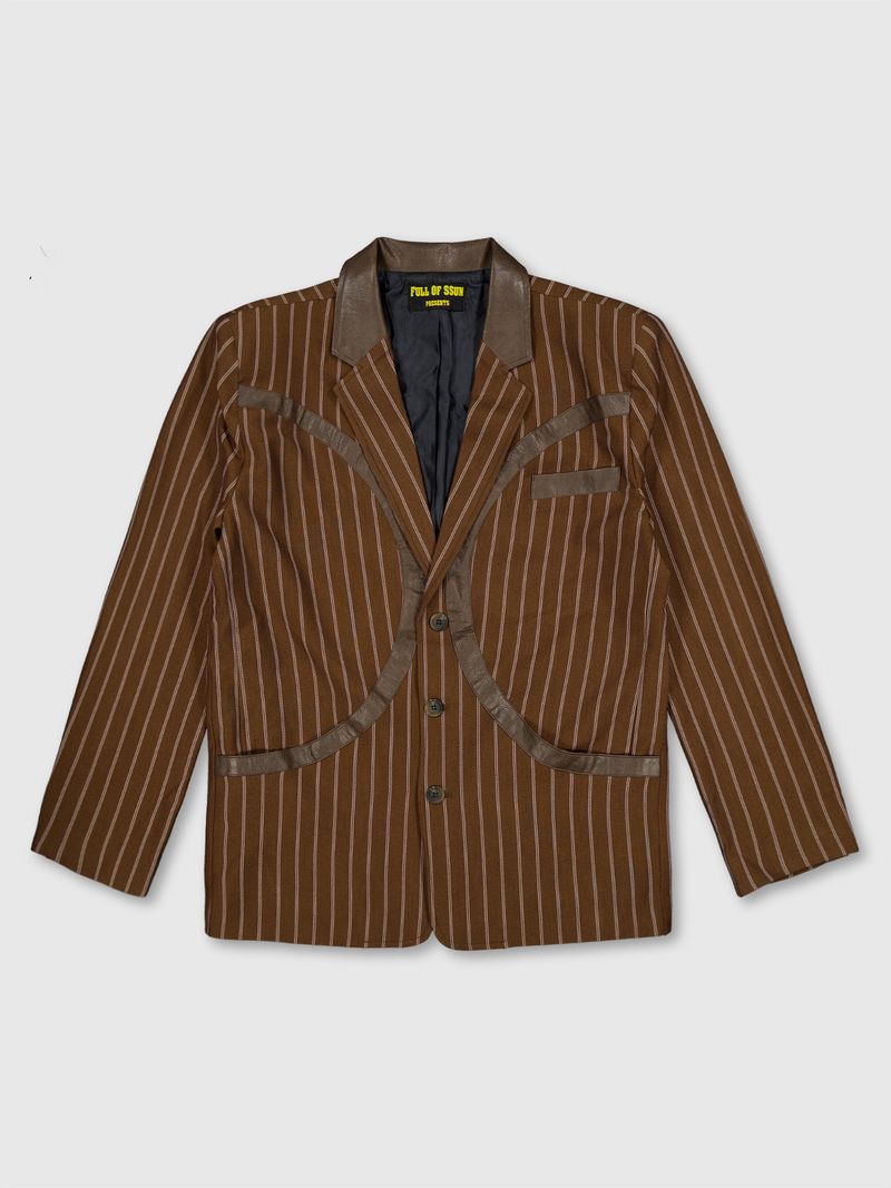 Circle Leather Patch Blazer (Brown Stripe)
