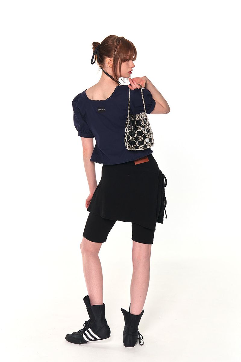 PUFF BUTTON BLOUSE (NAVY)