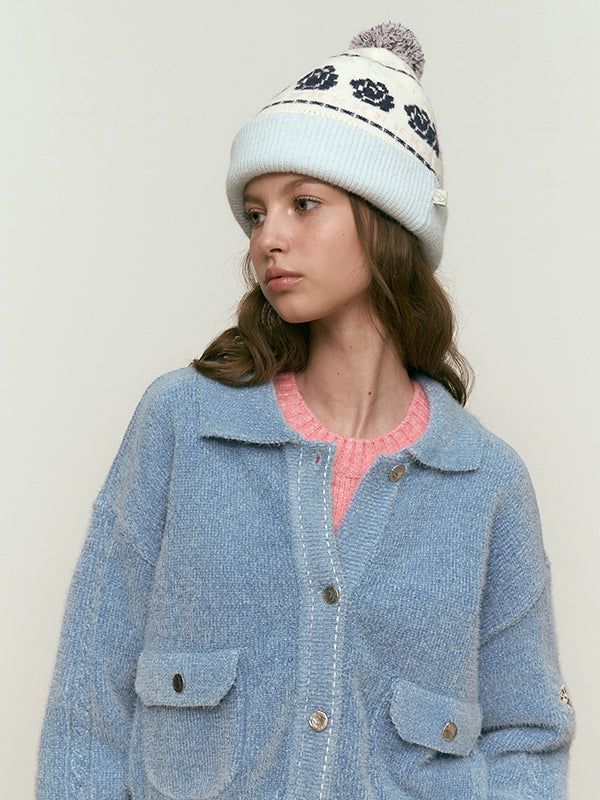 JACQUARD POMPOM BEANIE [SKY]