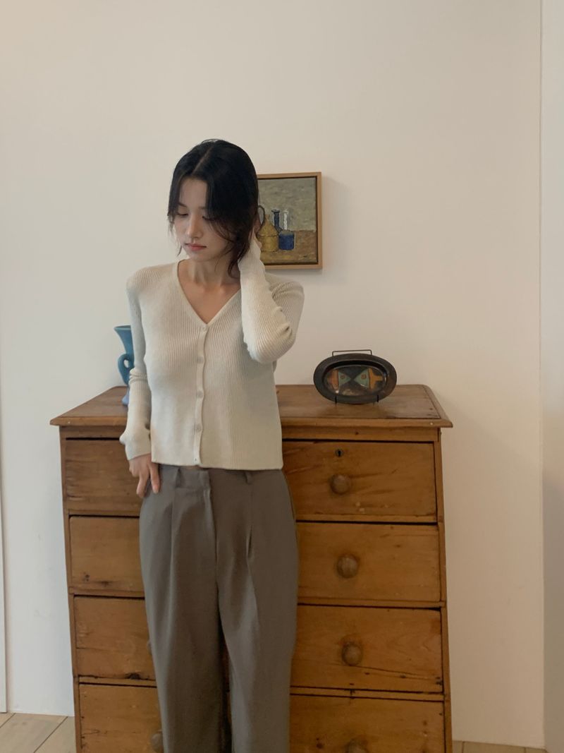 Milk Soft V neck Ribbed Cardigan