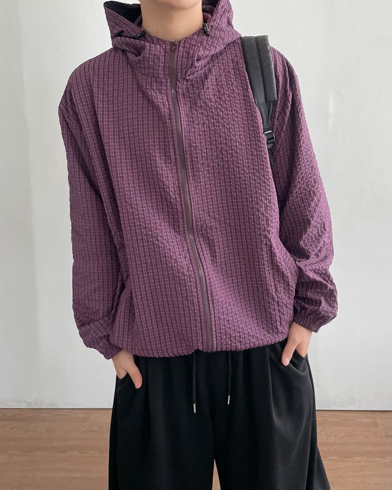 Burnt Check Hood Windbreaker