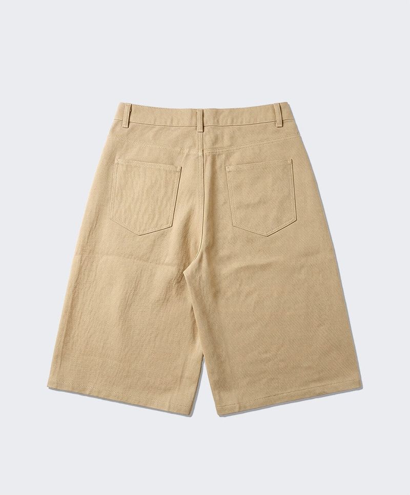 Wide Cotton Pleated Bermuda Shorts Beige