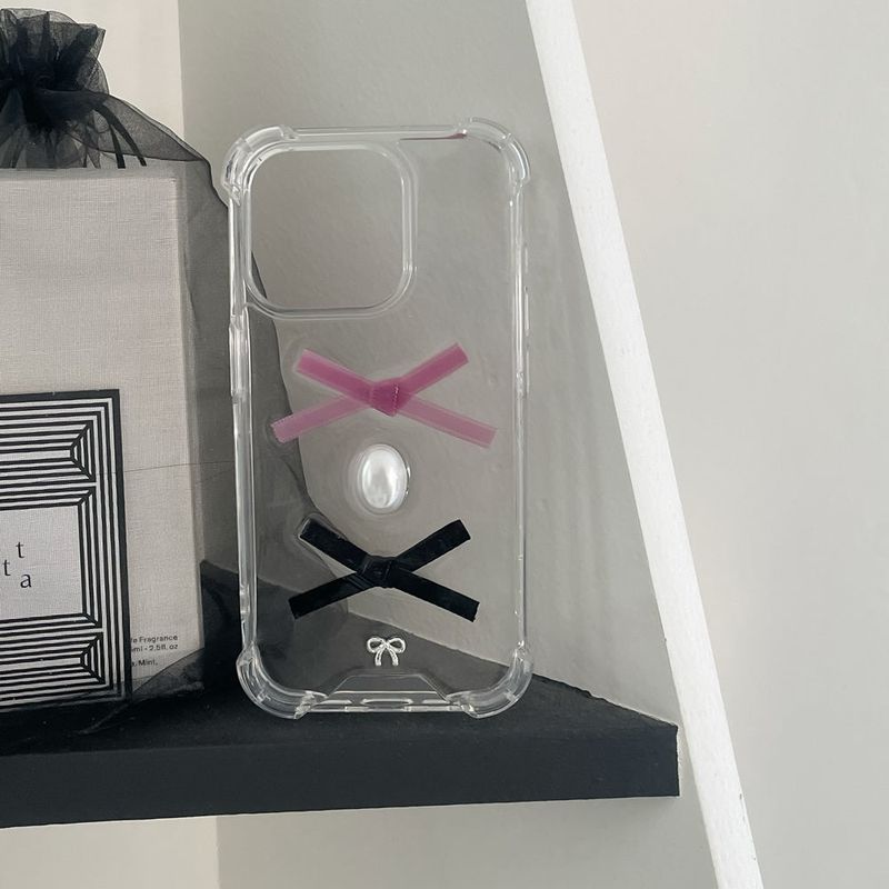 [made]black&radish pink ver ribbon resin phonecase