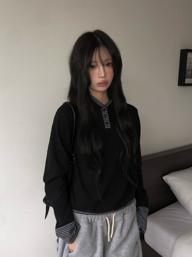 anyonemore（エニーワンモアー）の「Chive Button Stripe Hood Brushed T-Shirt（Tops）」