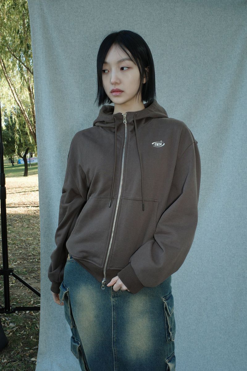 LAYERED STRING HOODIE ZIP-UP [BROWN]