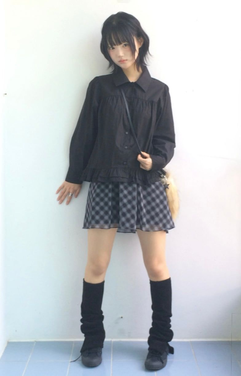 Blooming Check Chiffon Skirt