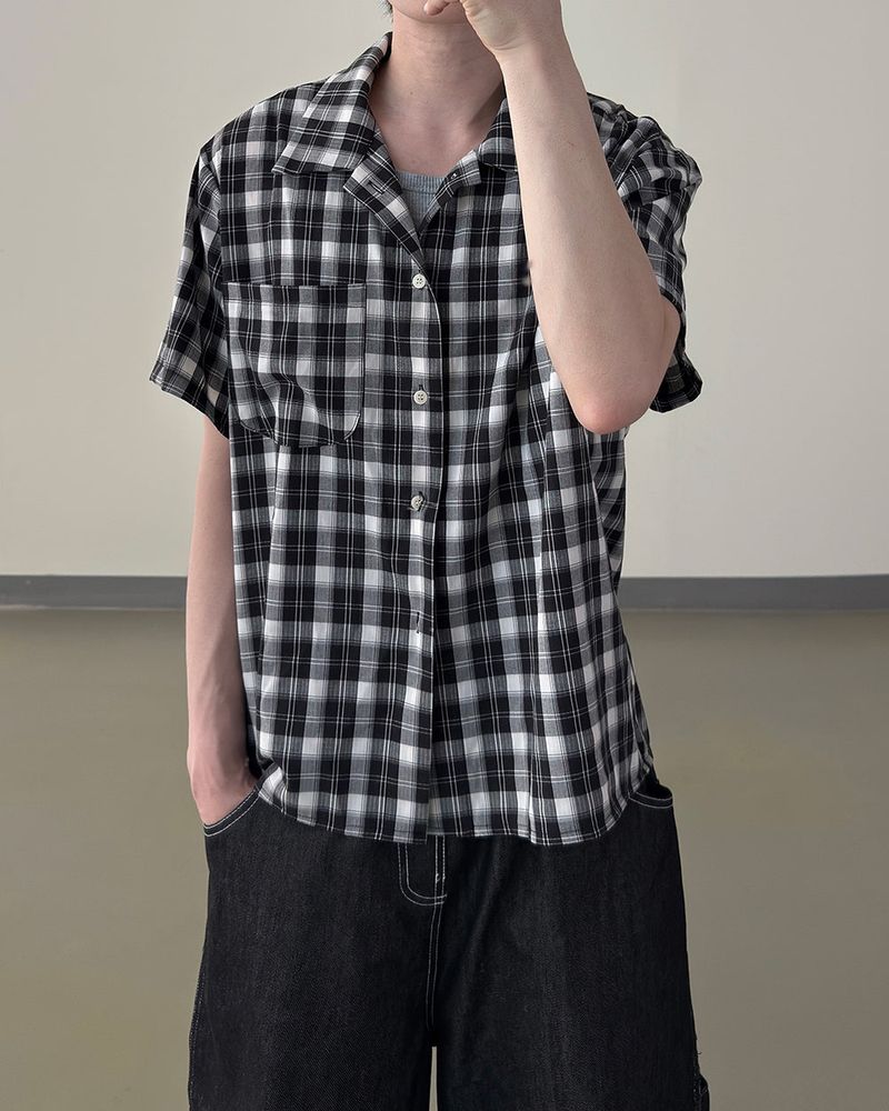 Rendro Square Check Half Shirt