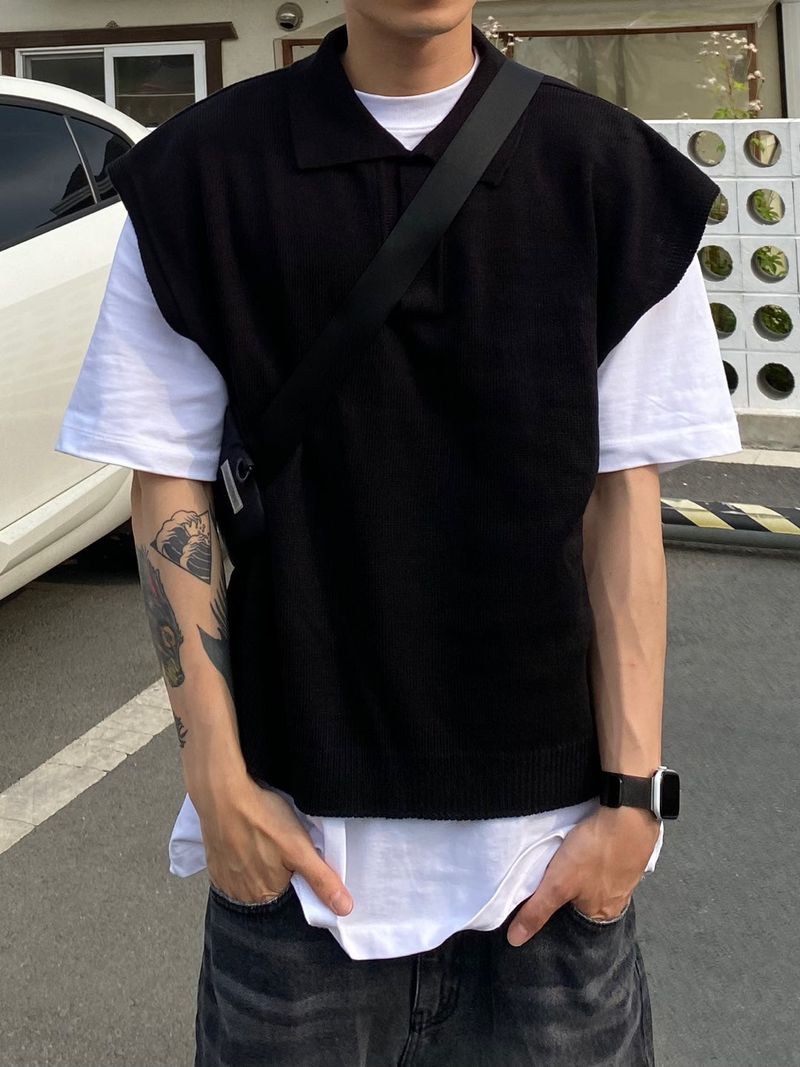 V neck collar knit vest 4C