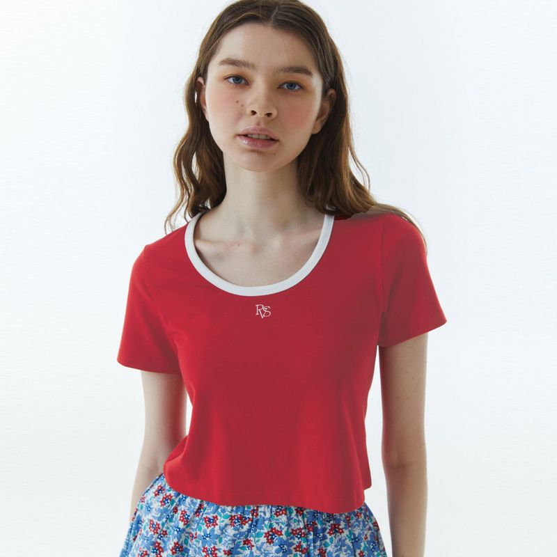 RVS Ringer Crop T-Shirt Red