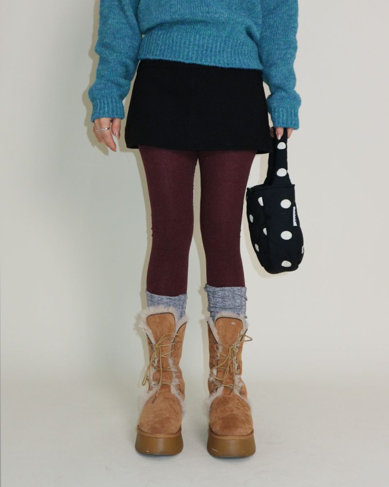 Plum Shorts Layered Mini Skirt (Wool Material)