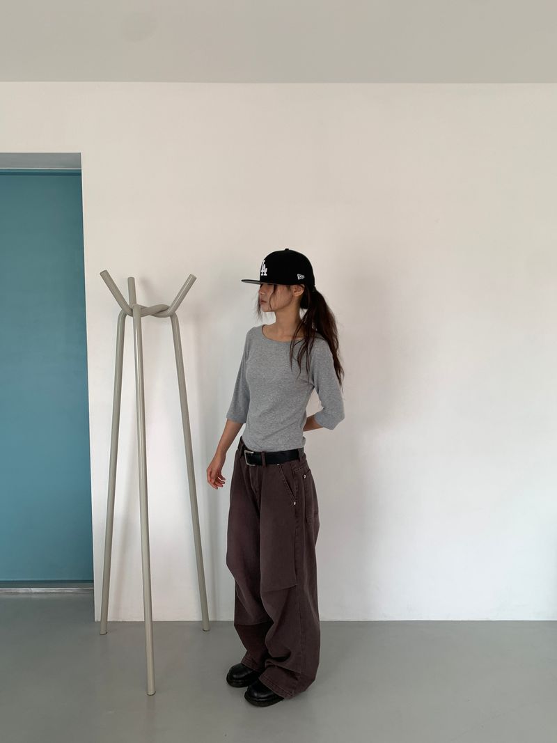 BOAT NECK MID SLEEVE TEE (4C)