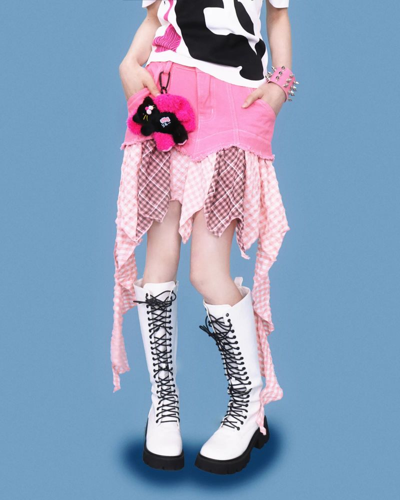 pink unbalanced ragged skirt
