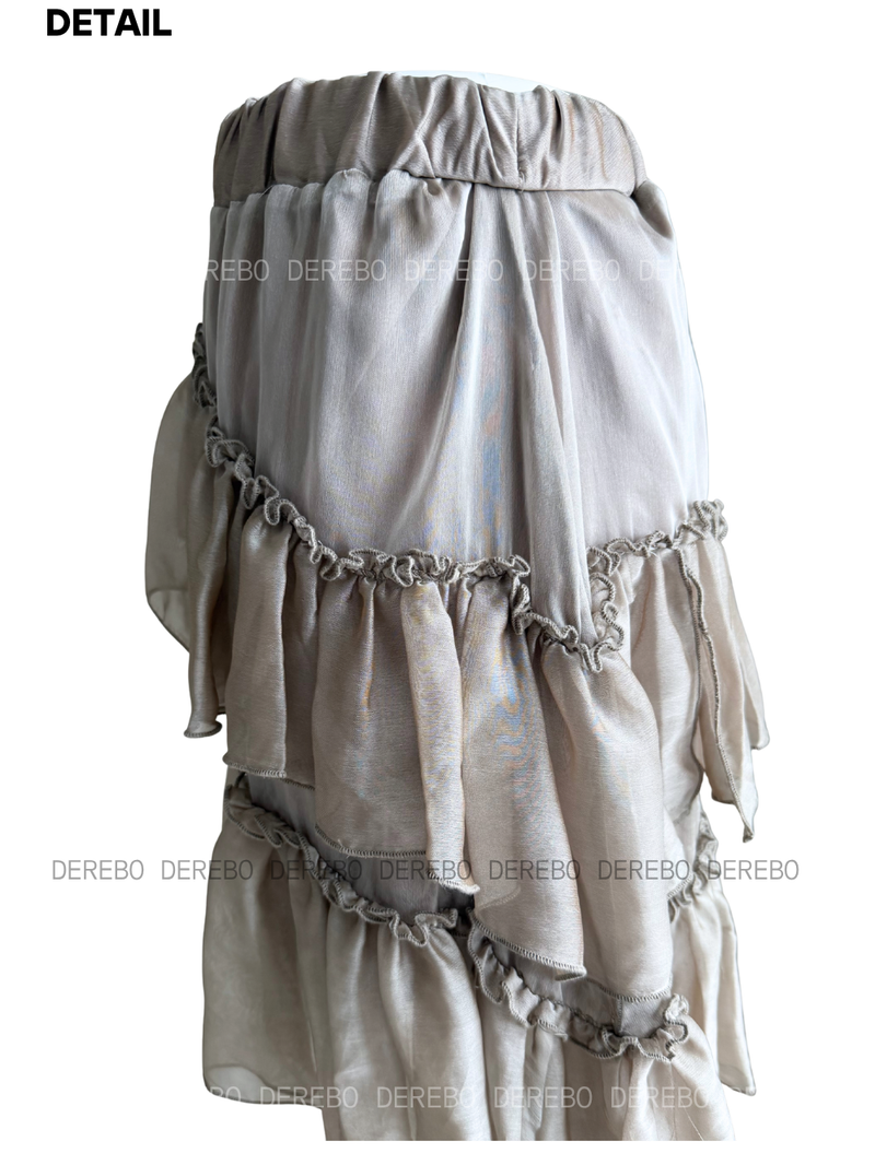 satin chiffon frill midi skirt