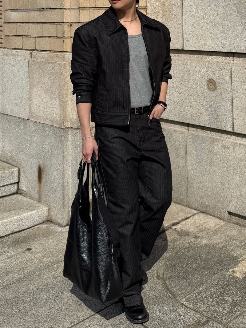 Herringbone shoulder denim jacket