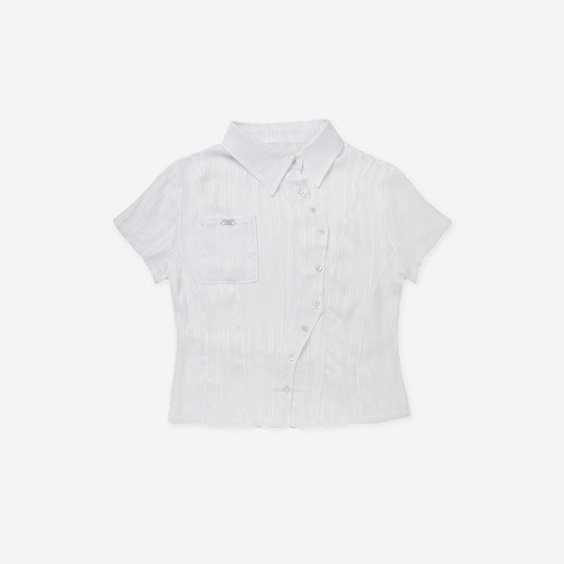 ASYMMETRIC STRIPE SHIRTS [WHITE]