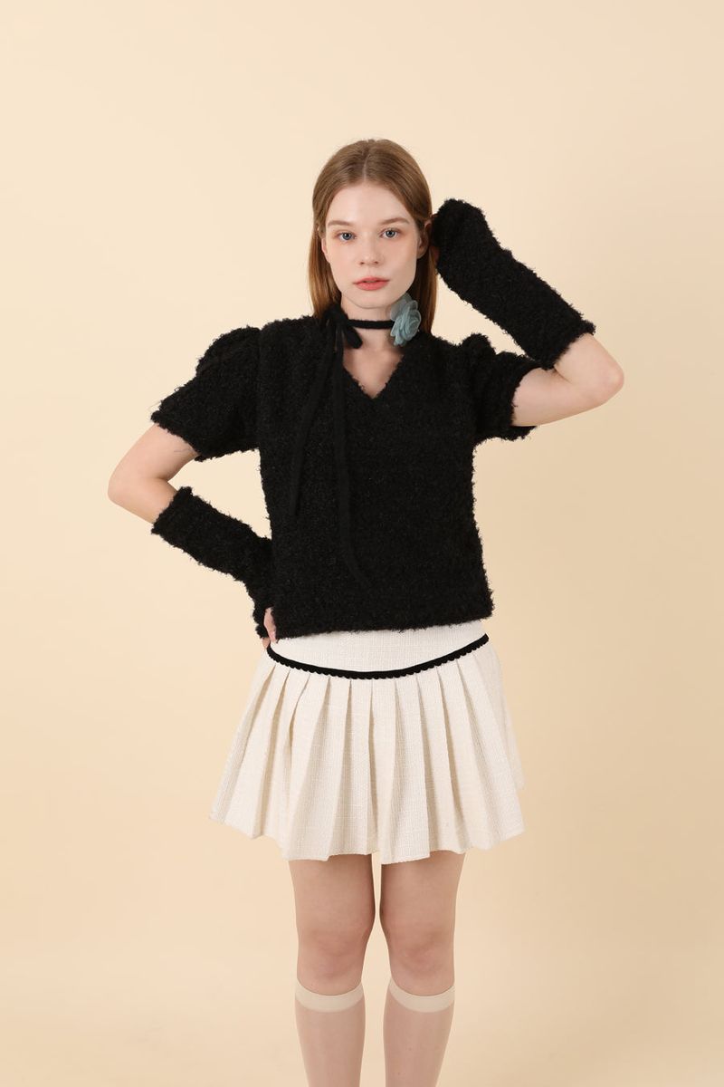 Feminine Puff Knit Warmer Set Black