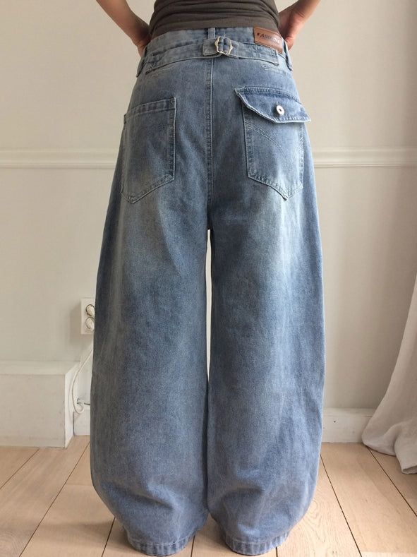 Diro Pocket Adjust Wide Washing Denim Pants