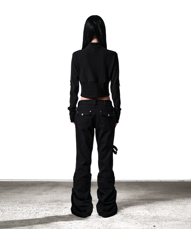 DOUBLE SIDE TAB BOOTS-CUT PANTS BLACK