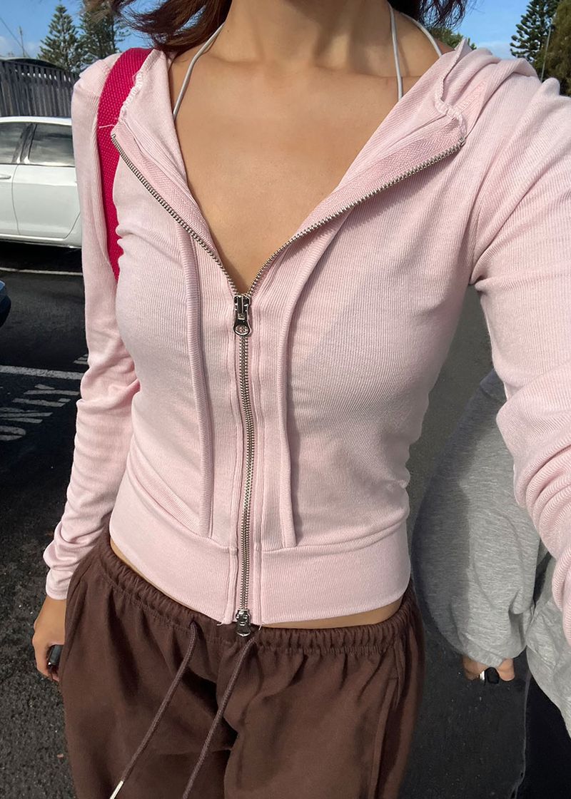 SLIM SHIRRING HOOD ZIP-UP (3color)