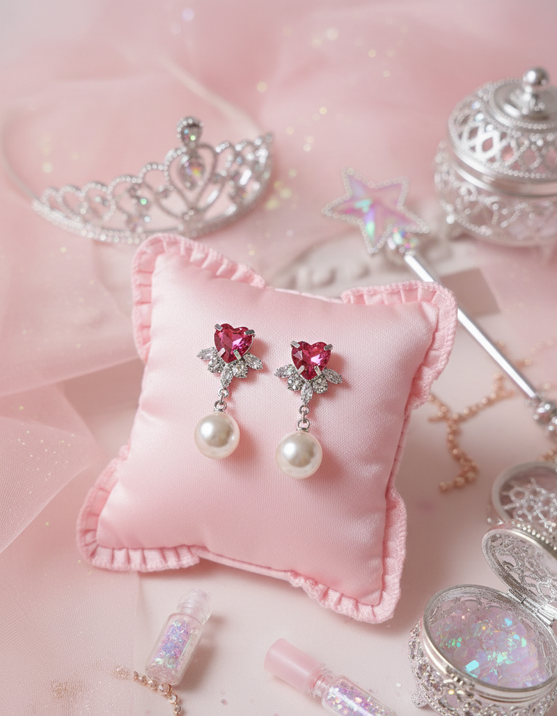 [IU Piercing] Heart Crystal and Pearl Piercing - Rosepink