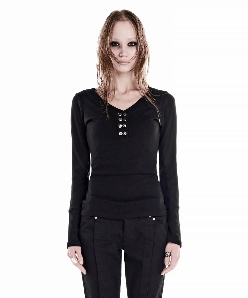 8-BUTTON HENLEY TOP BLACK