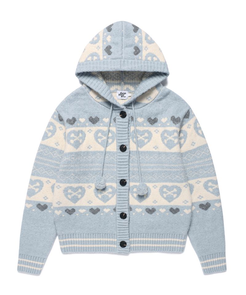 SKULL HEART NORDIC KNIT CARDIGAN BLUE (CV2GFUK680A)