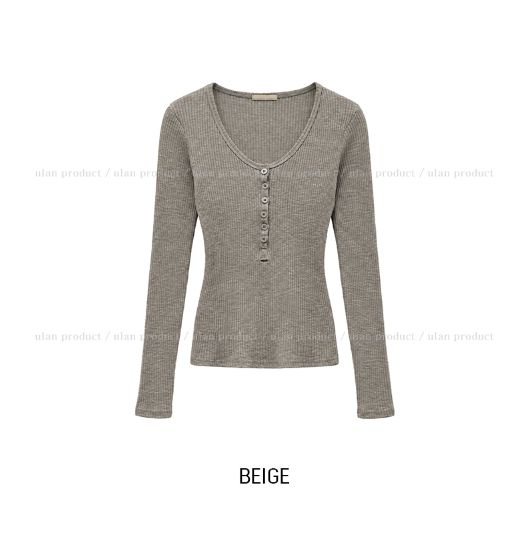 Kaen Button Slim Ribbed Long Sleeve