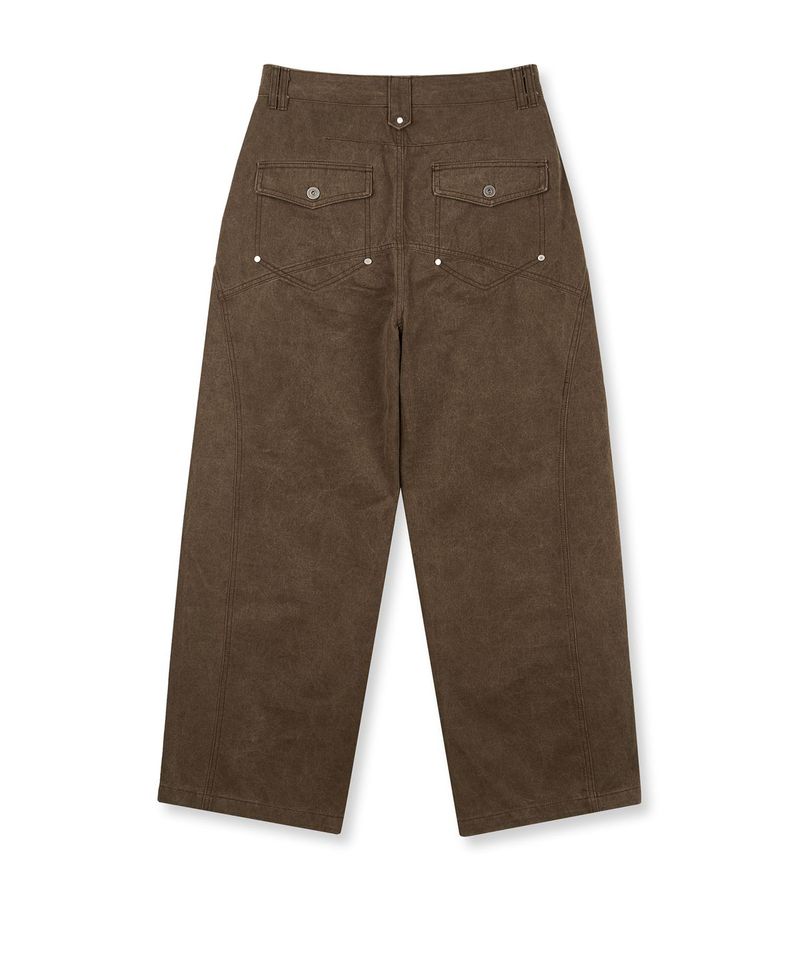 Washed Curved Cotton Pants - Brown