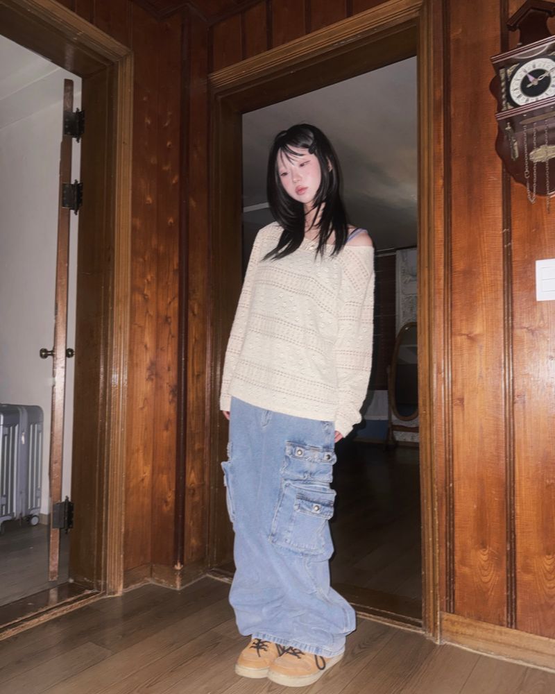 (2color) Multi Cargo Wide Denim Pants