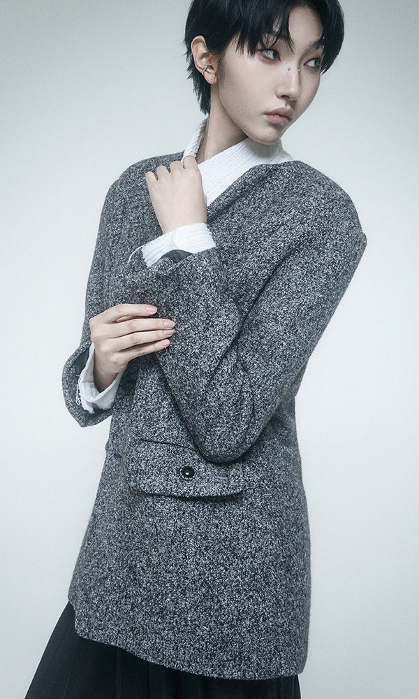 Labelless Tweed Jacket Charcoal