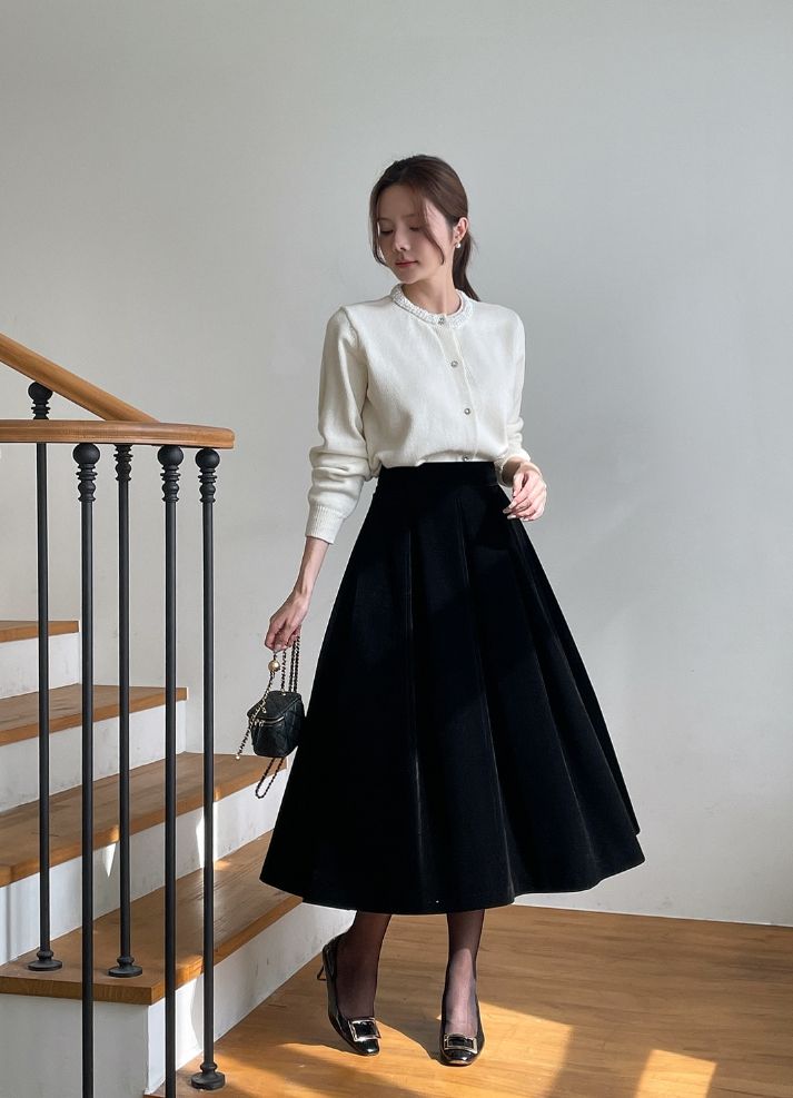 Swal Round Beads Knit Cardigan