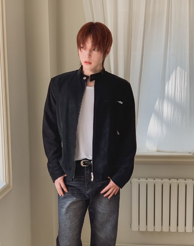 Ento Leather Knit Color Matching Rider Jacket