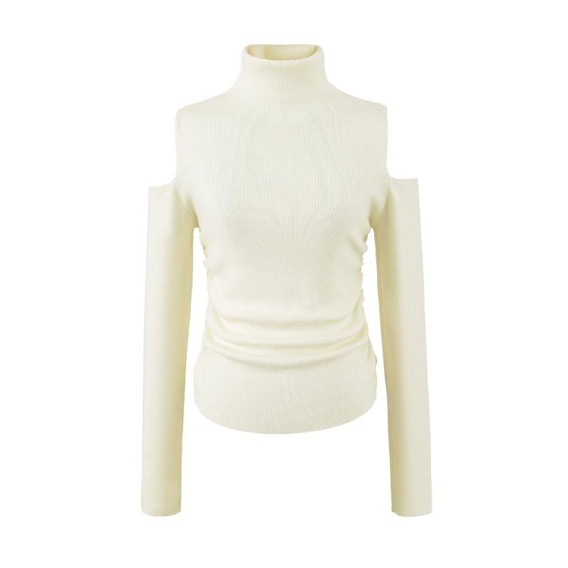 Ruched Off-Shoulder Turtleneck Top