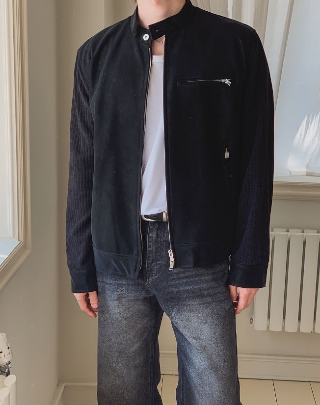 Ento Leather Knit Color Matching Rider Jacket