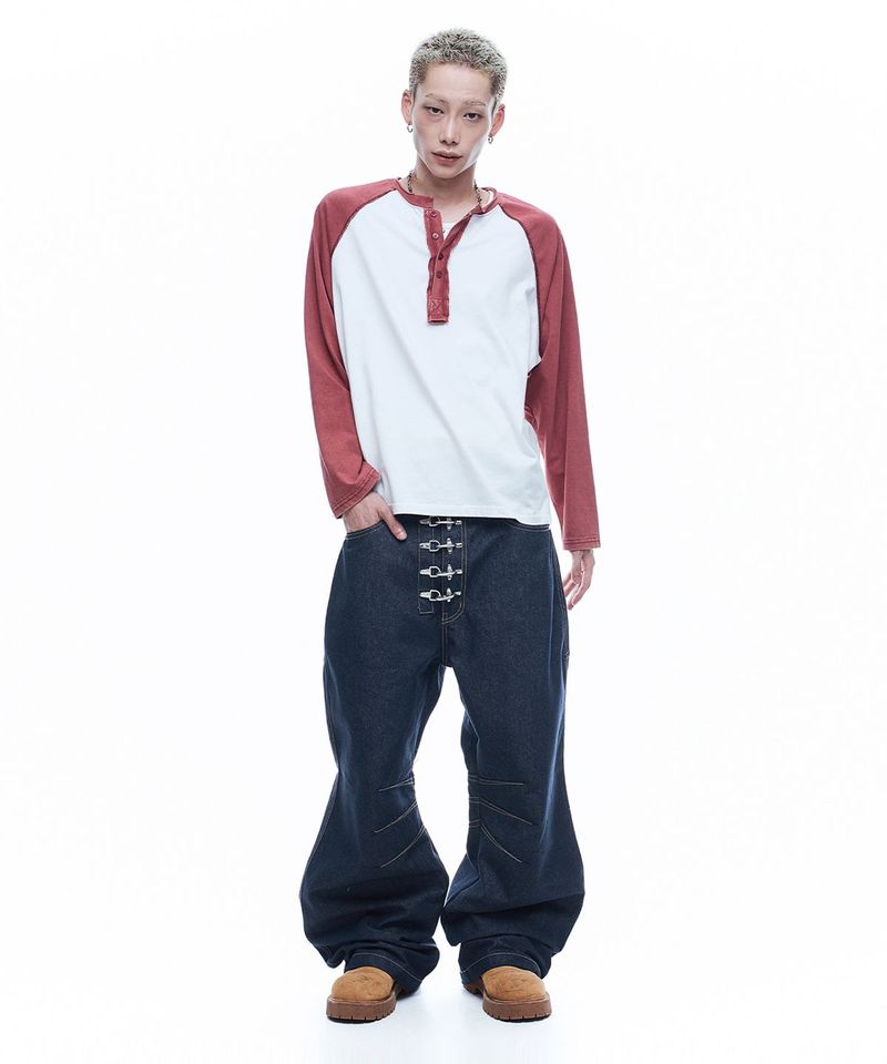 Deep Hen Neck Raglan Long Sleeve - White