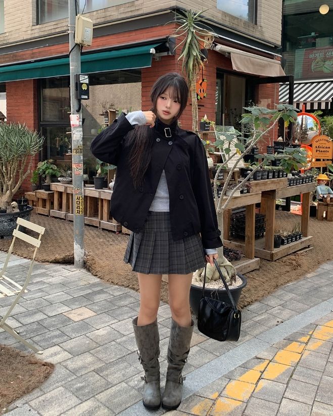 Cheed Check Button Pleated Mini Skirt